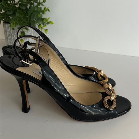 Jimmy Choo Black and Gold Slingback Heels